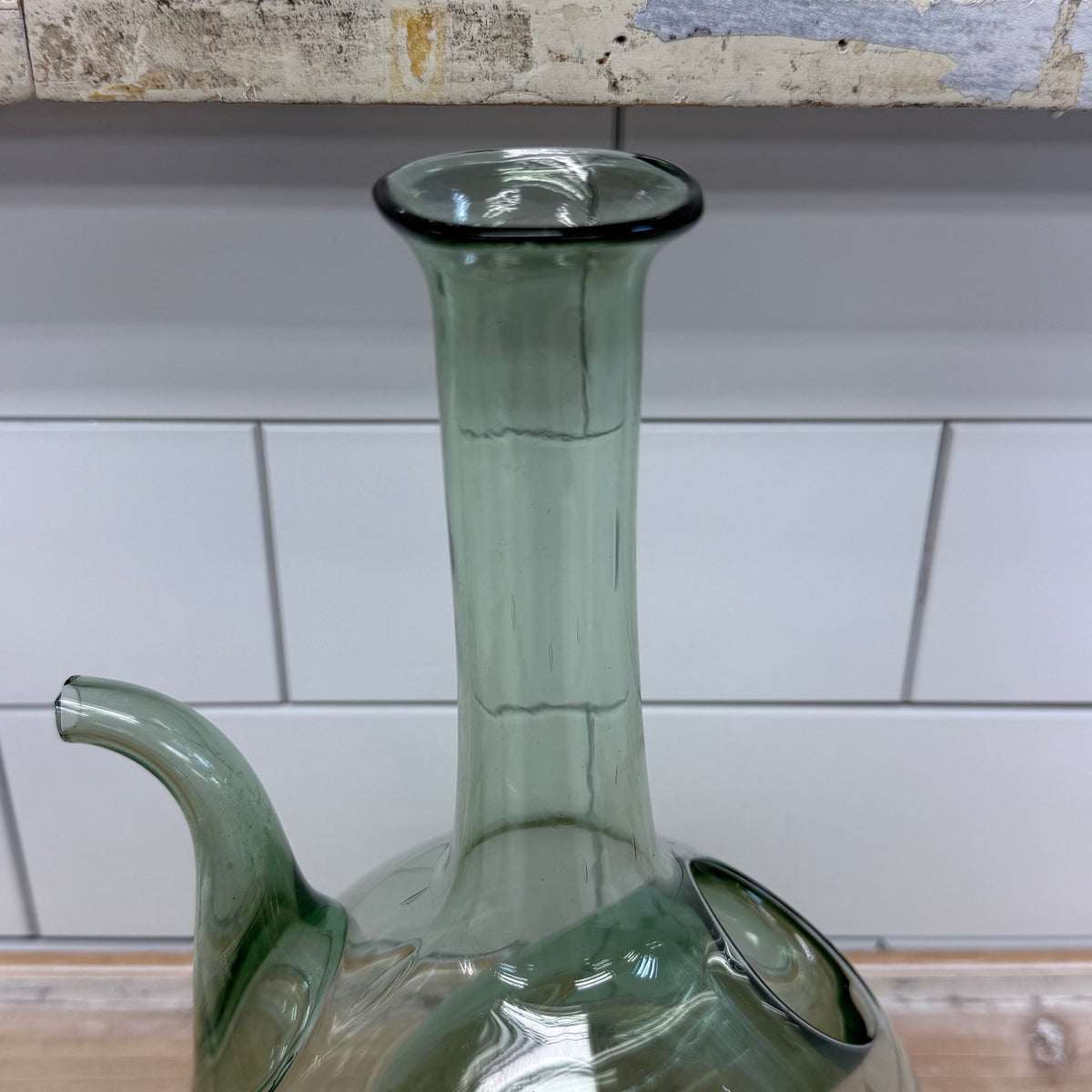 Hand Blown Green Glass Wine Decanter with Ice Pocket