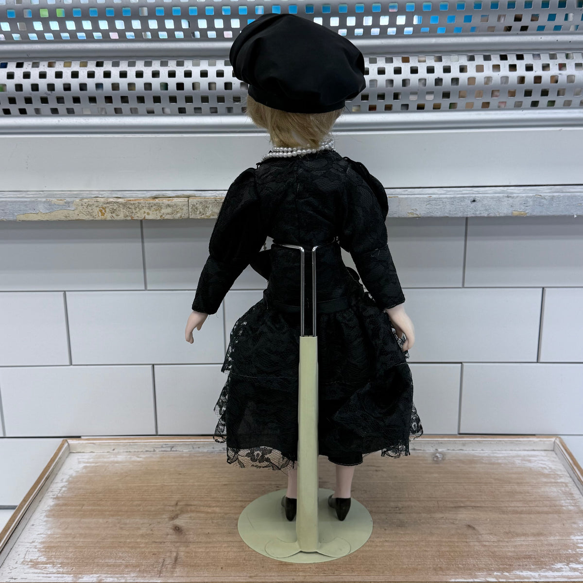 Porcelain Flapper Lady Doll Black Lace Dress