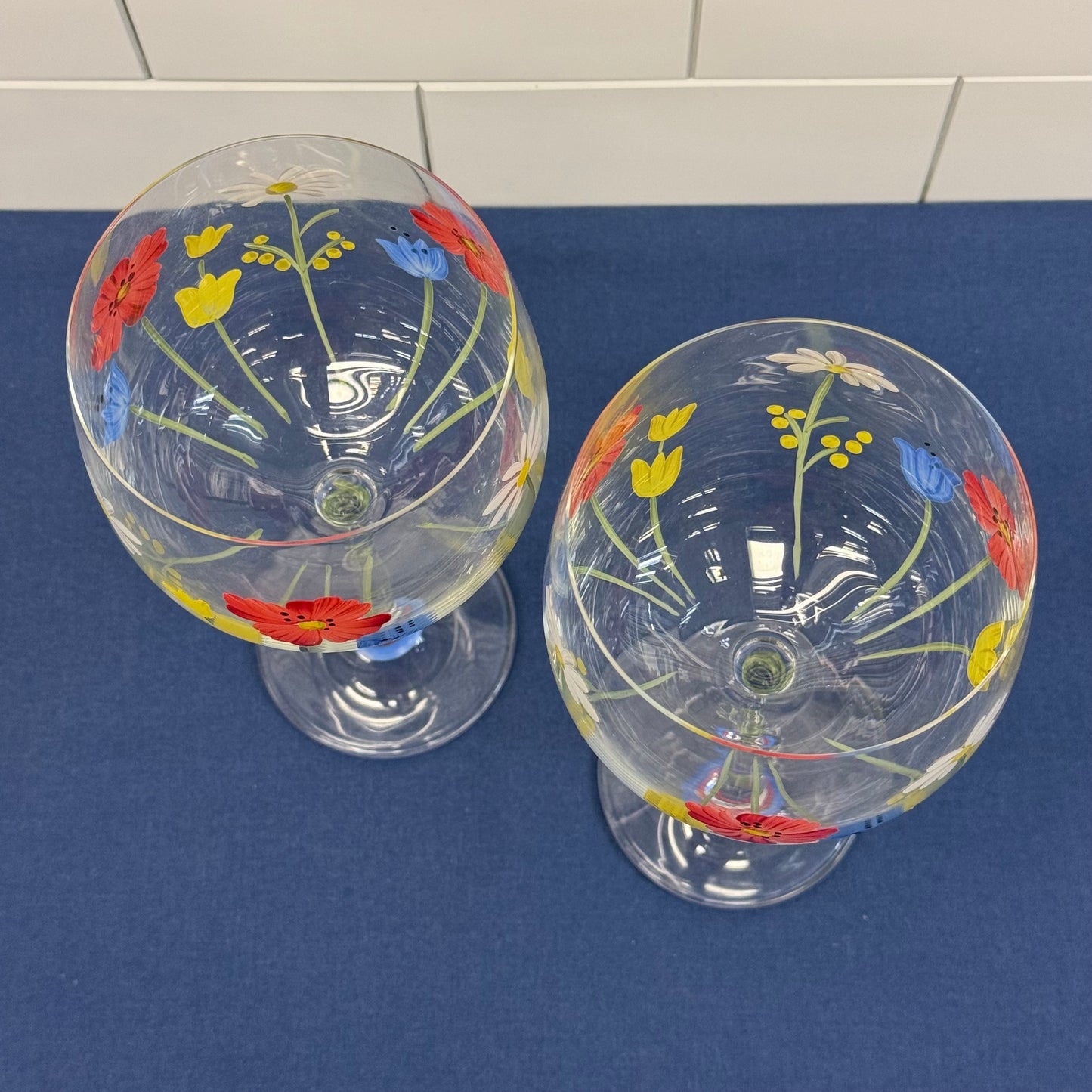 Hand Painted Wildflower Wine Glasses Set of 2 Floral Goblets
