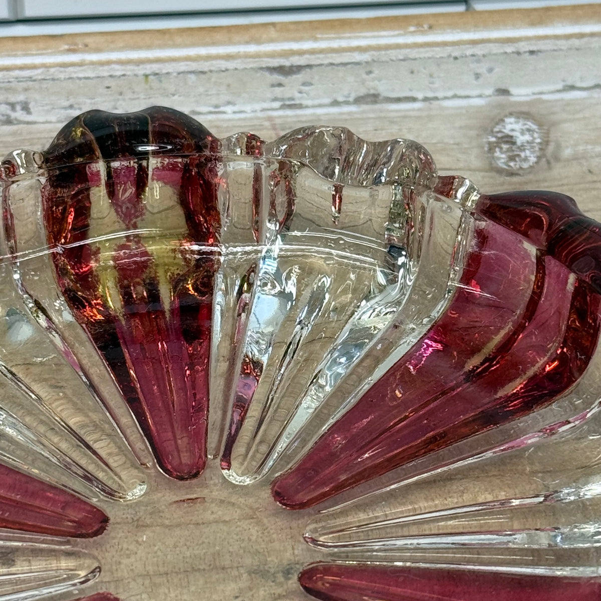 Pink & Clear Glass Scalloped Dishes Set of 4 Vintage 1960s