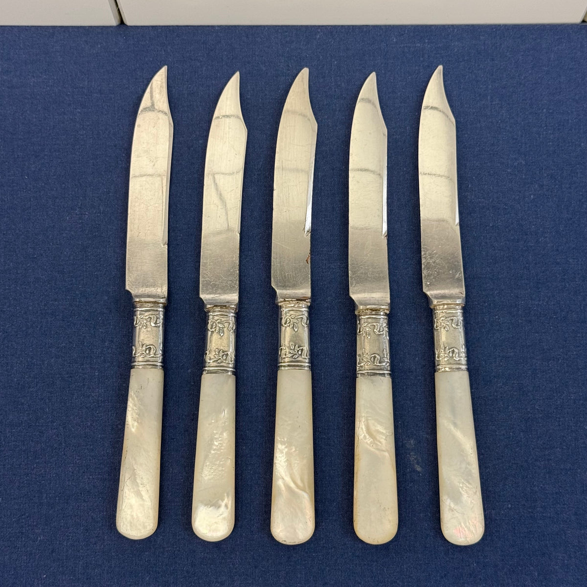 L.F.& C. Mother of Pearl Fruit Knives & Cake Server Set 1890s