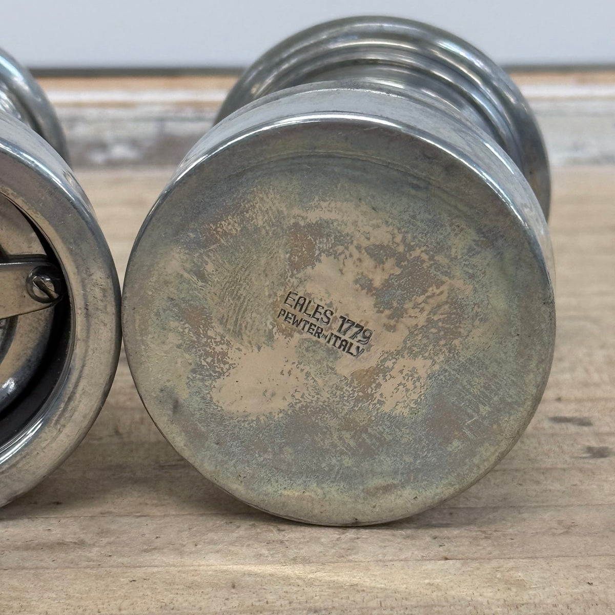Eales 1779 Italian Pewter Salt Shaker &  Pepper Mill Set