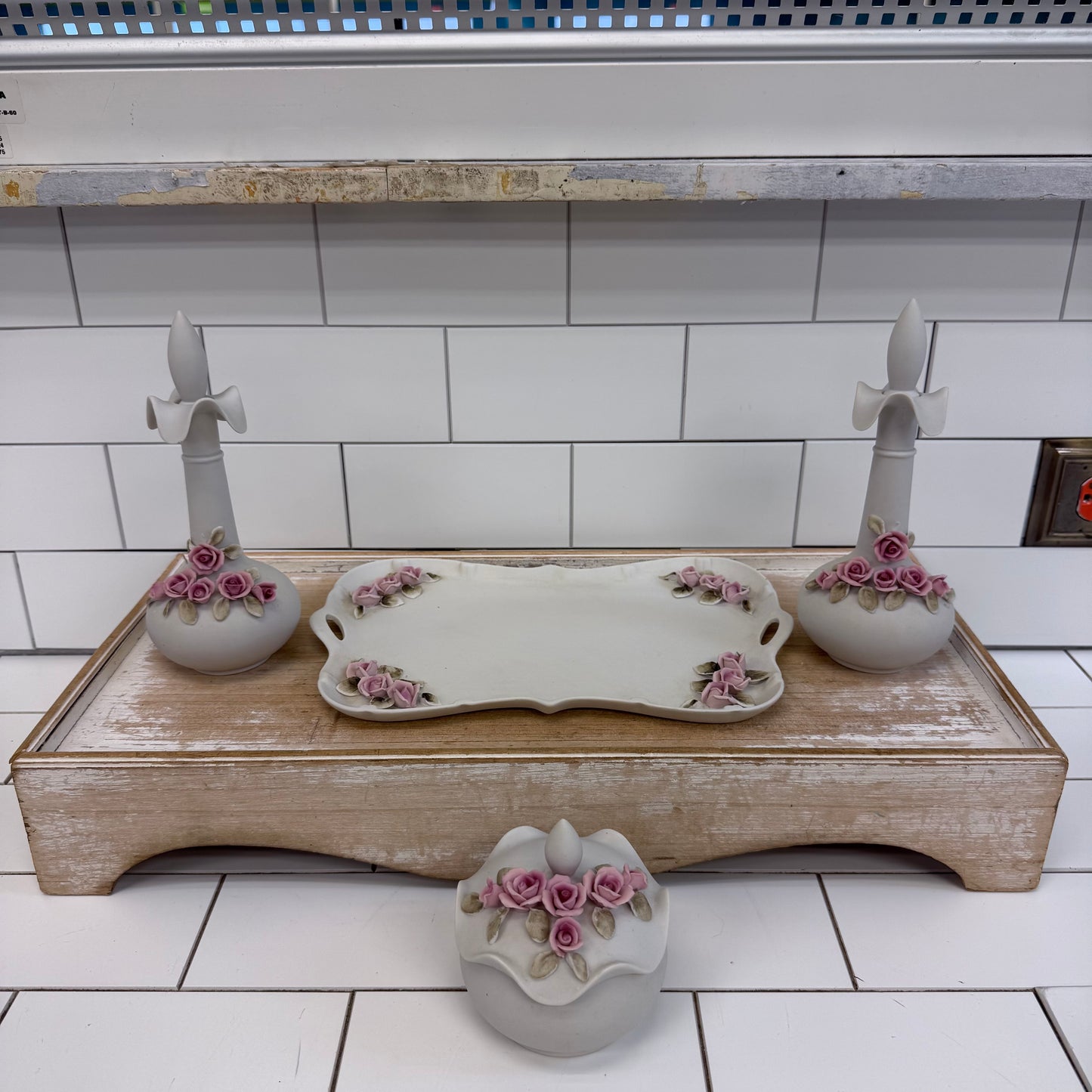 Arnart Bisque Porcelain Rose Vanity Set of 4