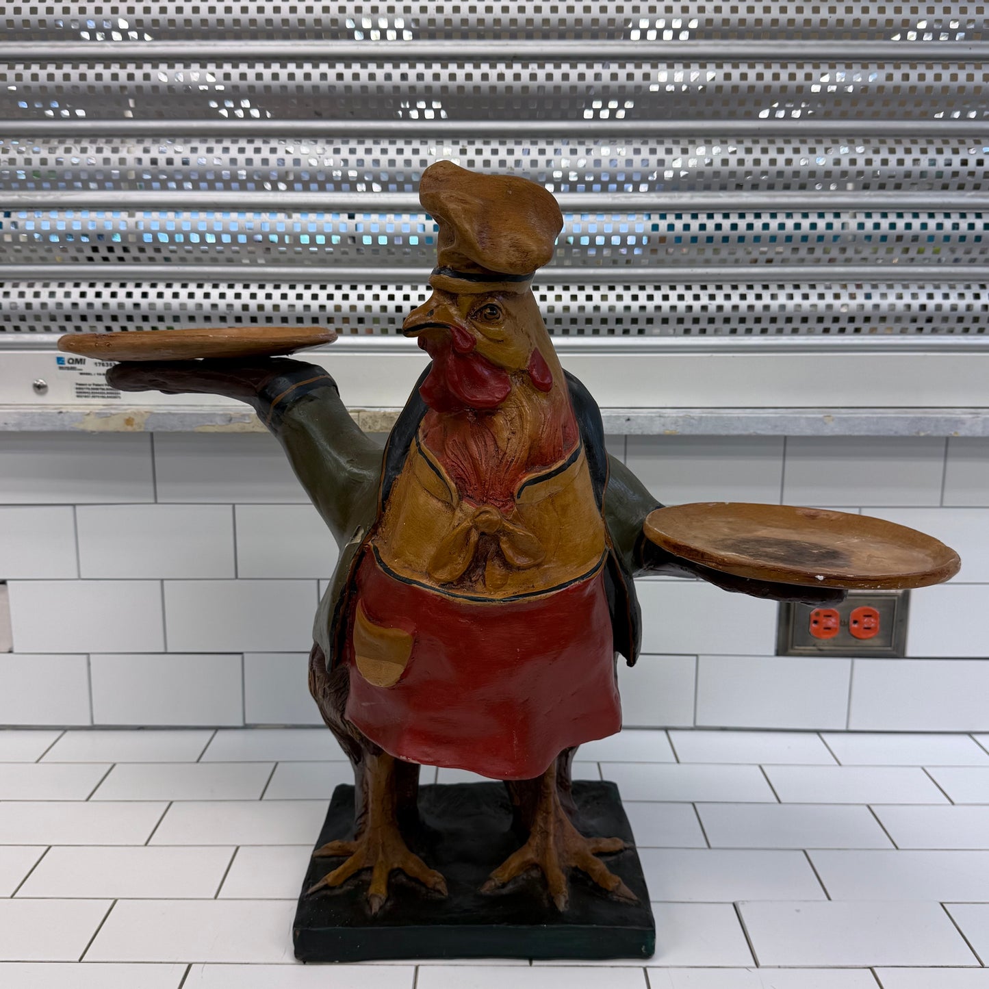 Rooster Waiter Serving Statue Vintage 1980s