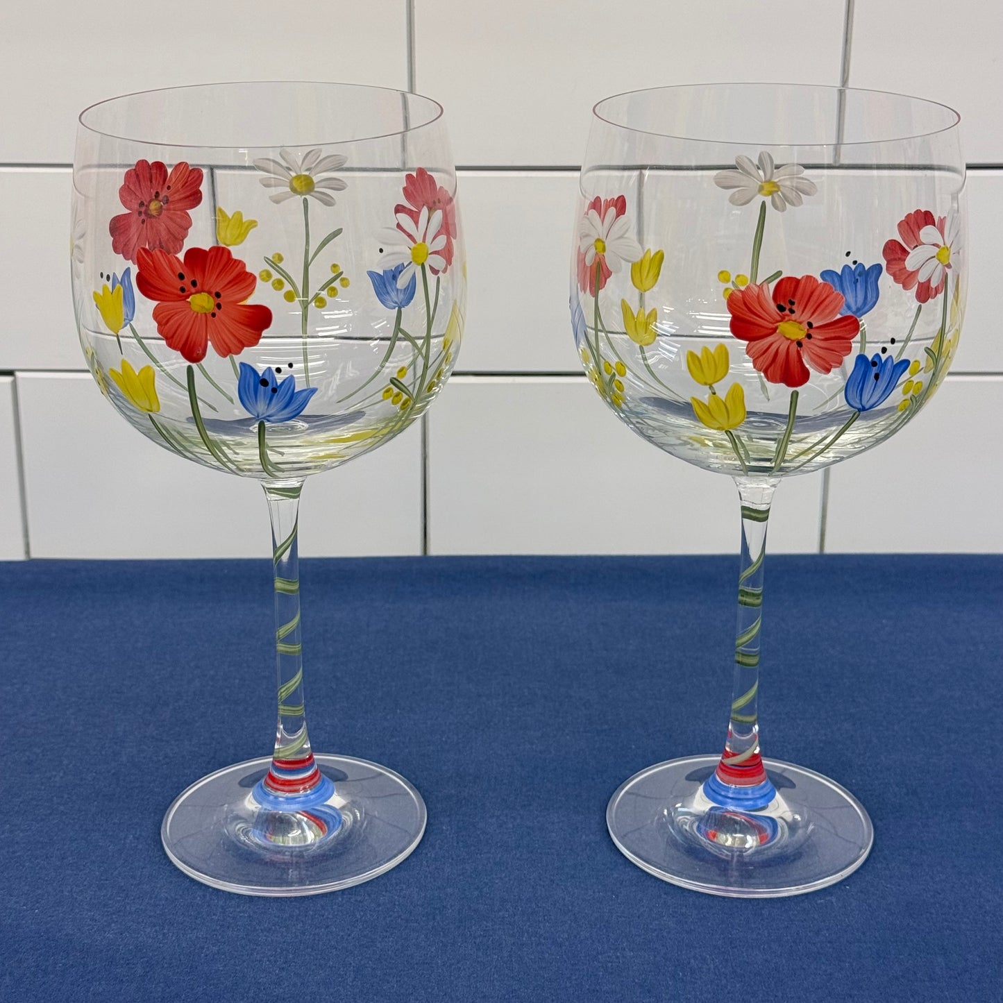 Hand Painted Wildflower Wine Glasses Set of 2 Floral Goblets