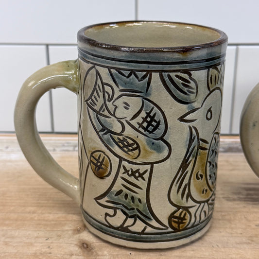 Folk Art Pottery Mugs Set of 4 Ceramic Tankards