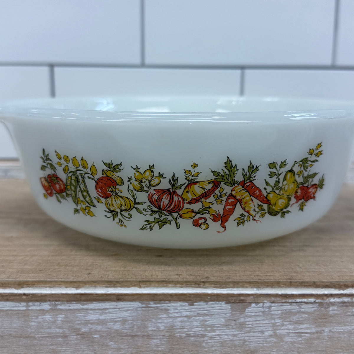 Fire-King Vegetable Pattern Casserole Dishes Set of 2 Vintage
