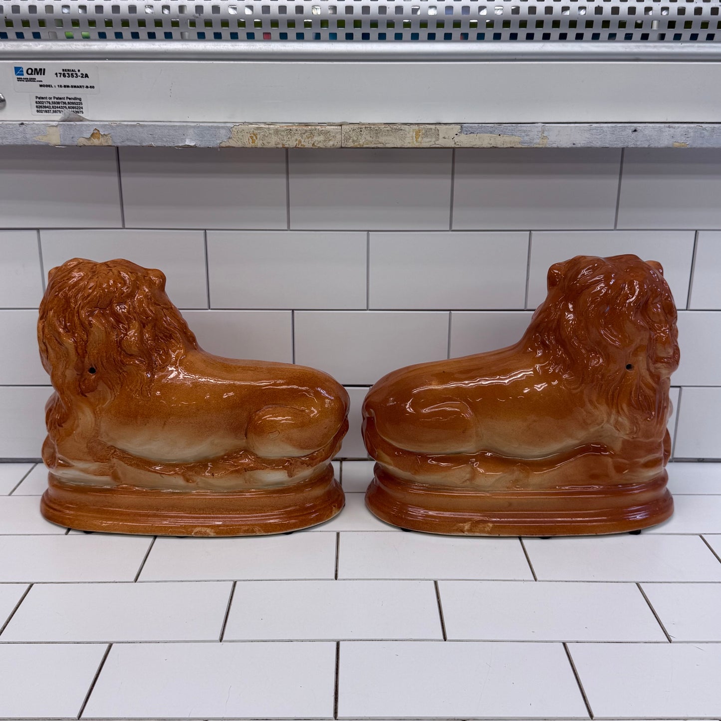 Vintage Ceramic Lion Statues Pair, MCM