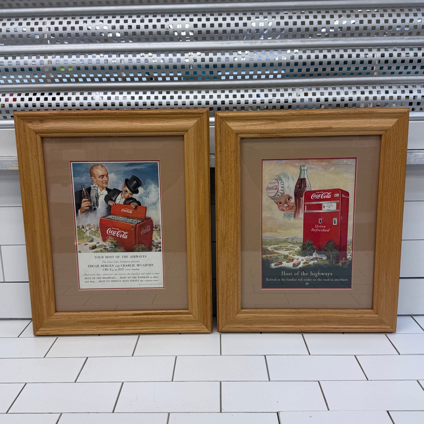 Coca-Cola Original Framed Print Advertisements Set of 2 1950