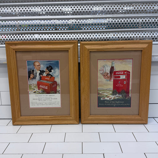 Coca-Cola Original Framed Print Advertisements Set of 2 1950