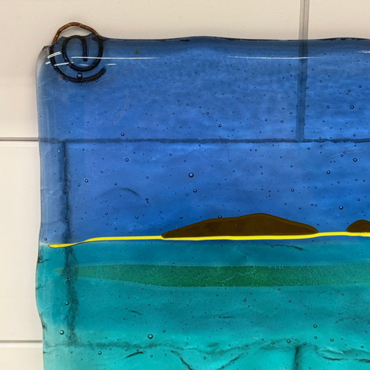 Handmade Seeded Art Glass Ocean Seascape Coastal Wall Hanging