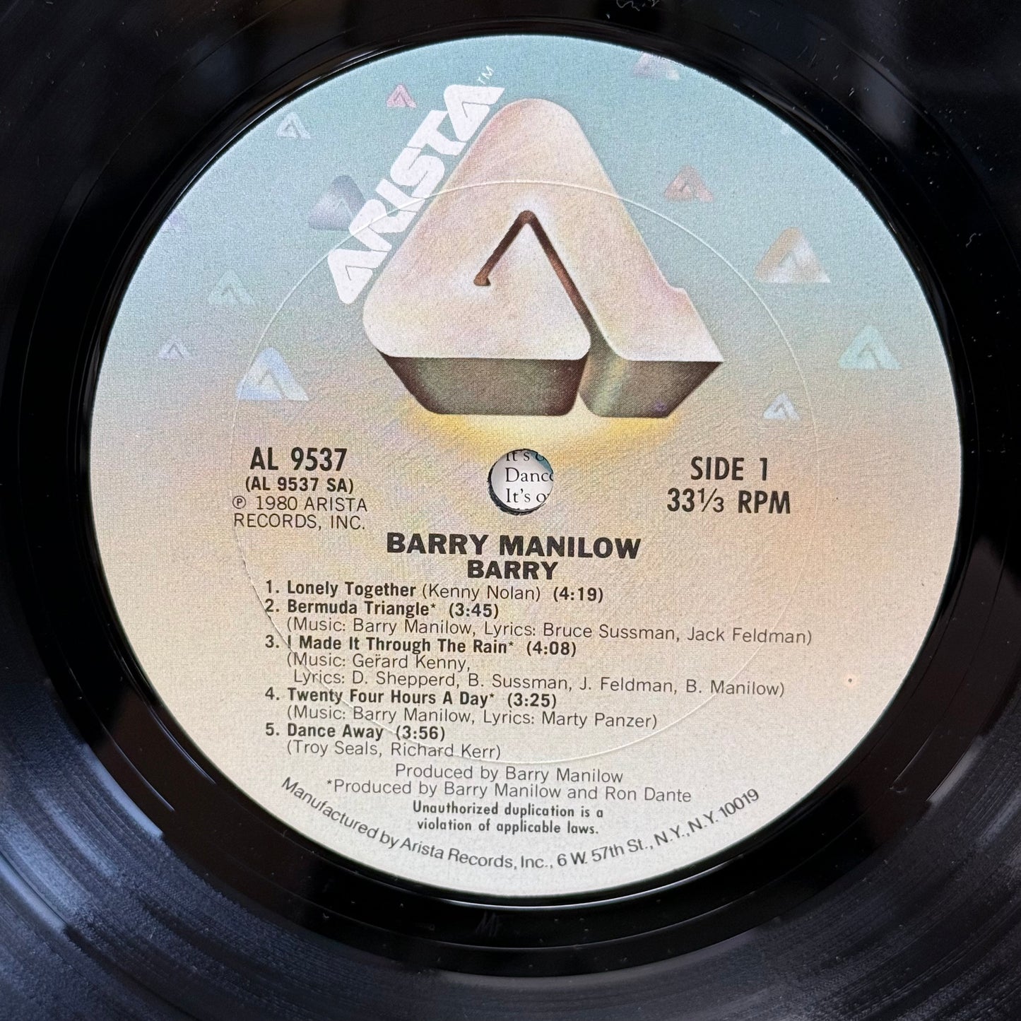 Barry Manilow Barry Vinyl Record LP 1980 #AL 9537
