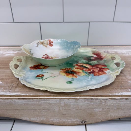 Haviland & Co Limoges Porcelain Serving Tray and Bowl Set