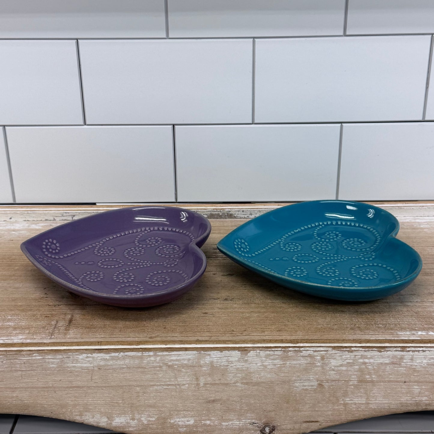 Lenox French Perle Heart Shaped Dishes Purple Blue Set of 2