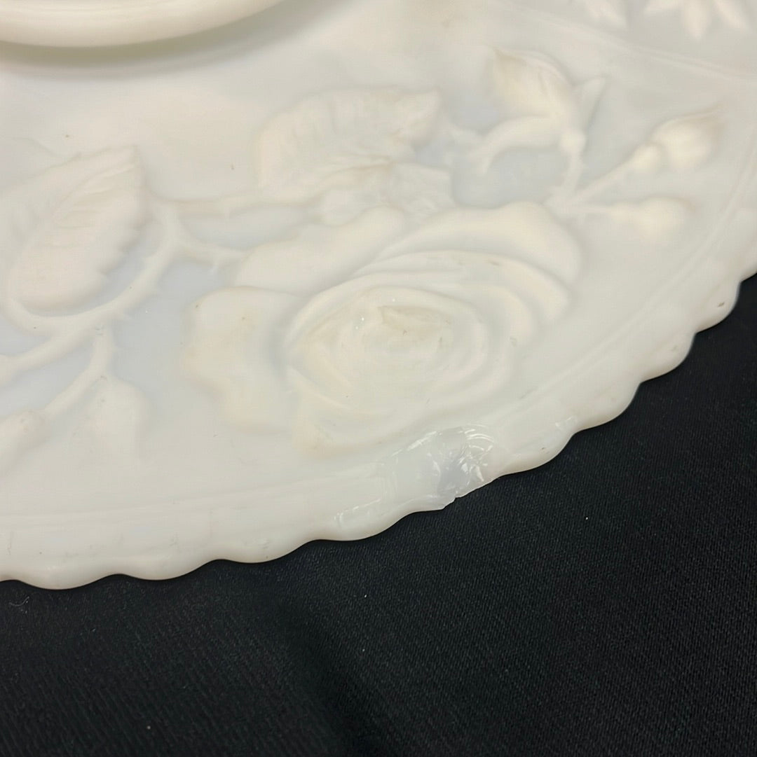 Imperial Milk Glass Embossed Serving Platter