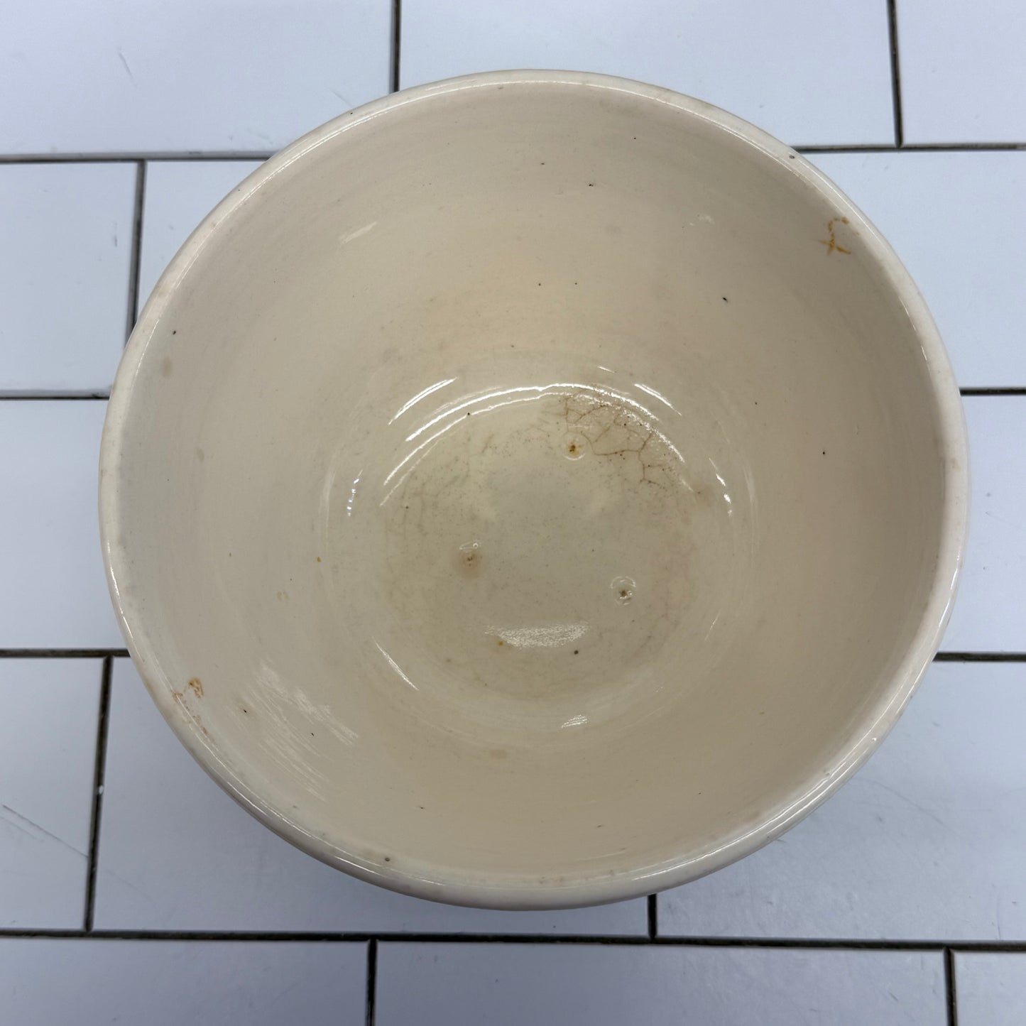 American Pink & Blue Band Stoneware Mixing Bowl 1930s