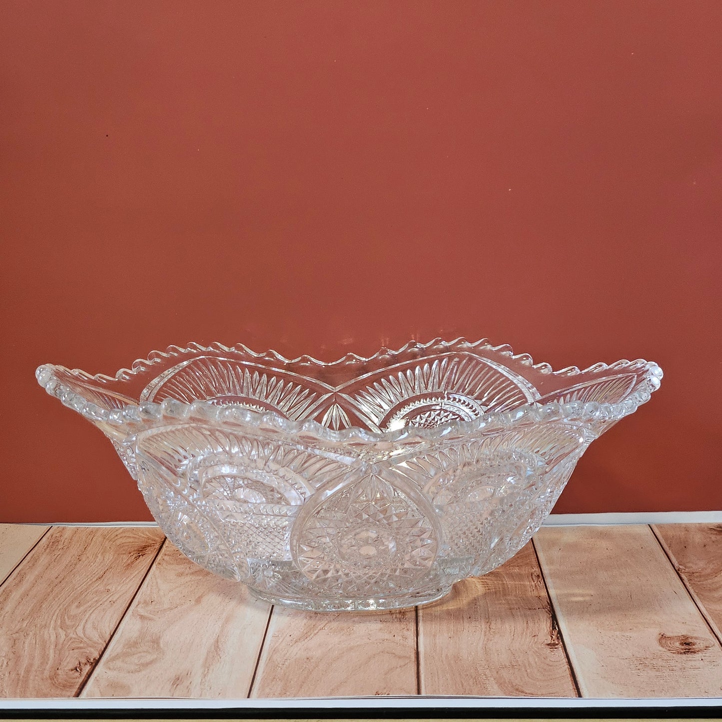 Vintage Pressed Glass Punch Bowl & Stand, 2 Piece