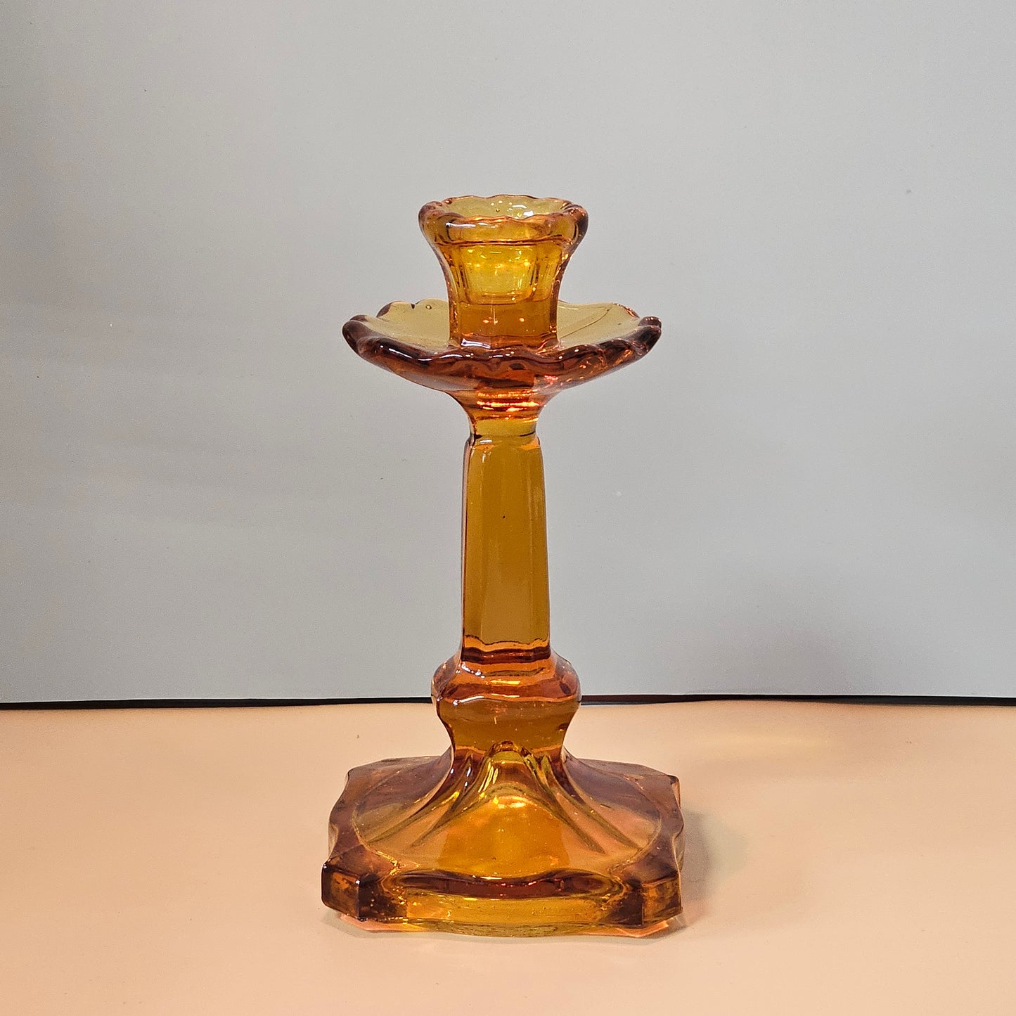 Vintage S Reich & Co Viktoria Amber Candlestick Holders, Set of 2