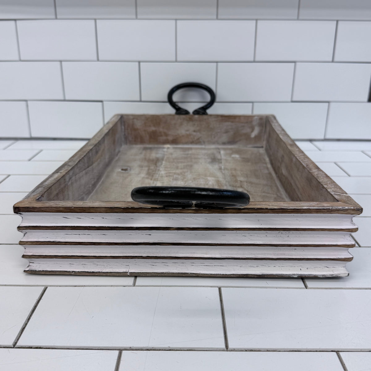 Rustic Wood Tray Bowl & Blue Ceramic Decor Set