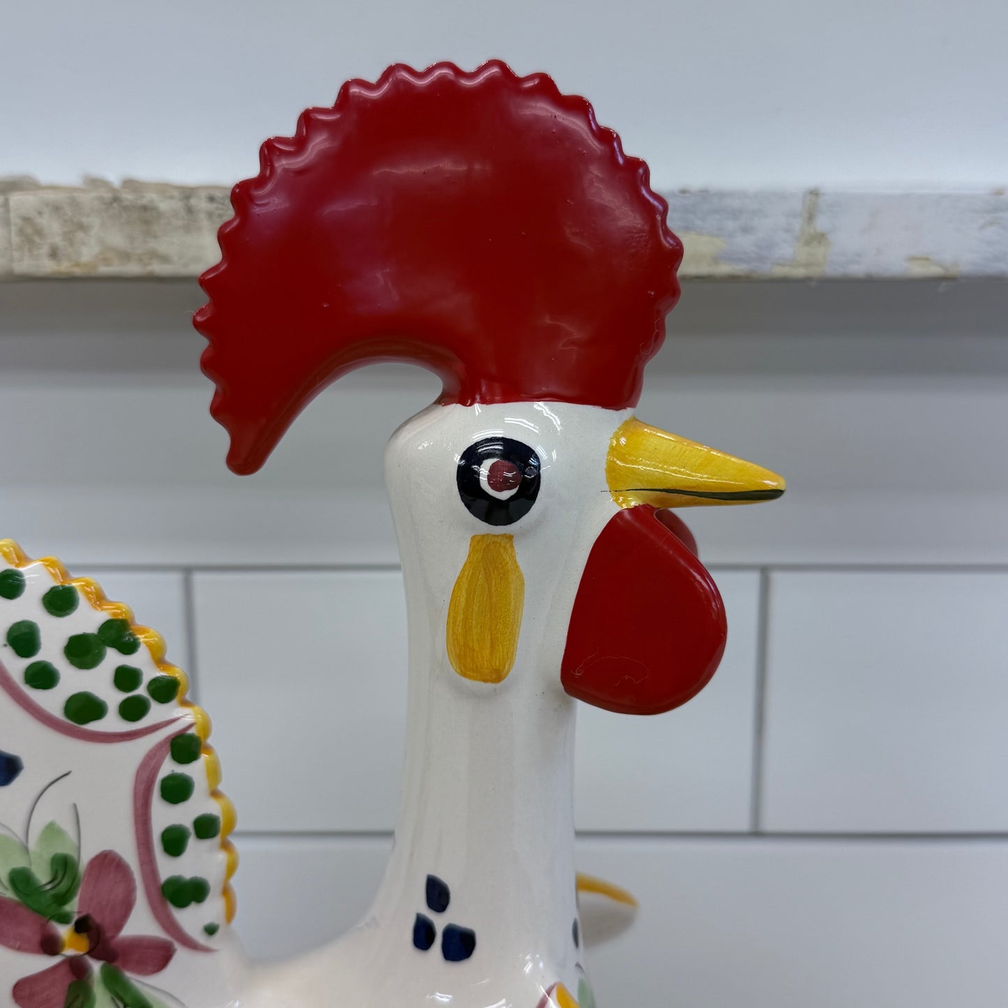 Portuguese Hand Painted Ceramic Rooster Figurine Folk Art
