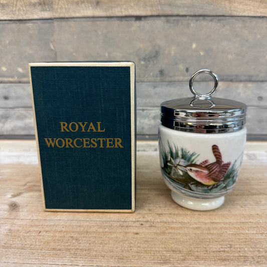 Royal Worcester Bird Pattern Porcelain Egg Coddler in Box, 1950s