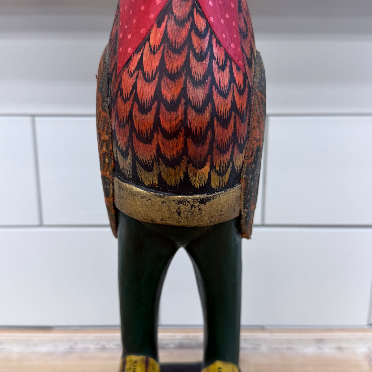 Hand Painted Wood Rooster Folk Art Sculpture