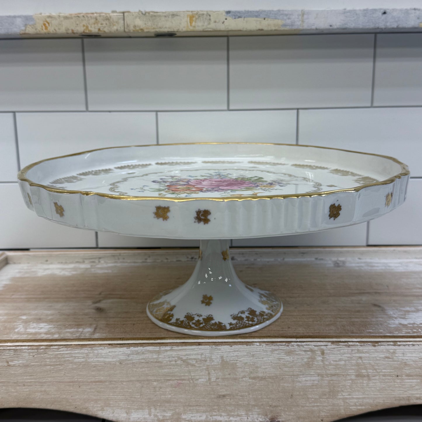 Porcelaine de France Cake Stand, Hand Painted Gilded