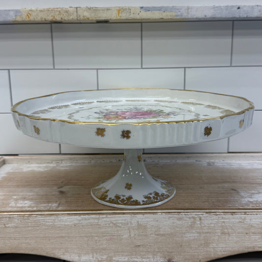 Porcelaine de France Cake Stand, Hand Painted Gilded
