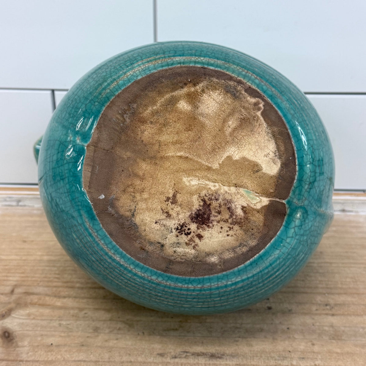 Turquoise Blue Crackle Glaze Ceramic Pottery Pitcher