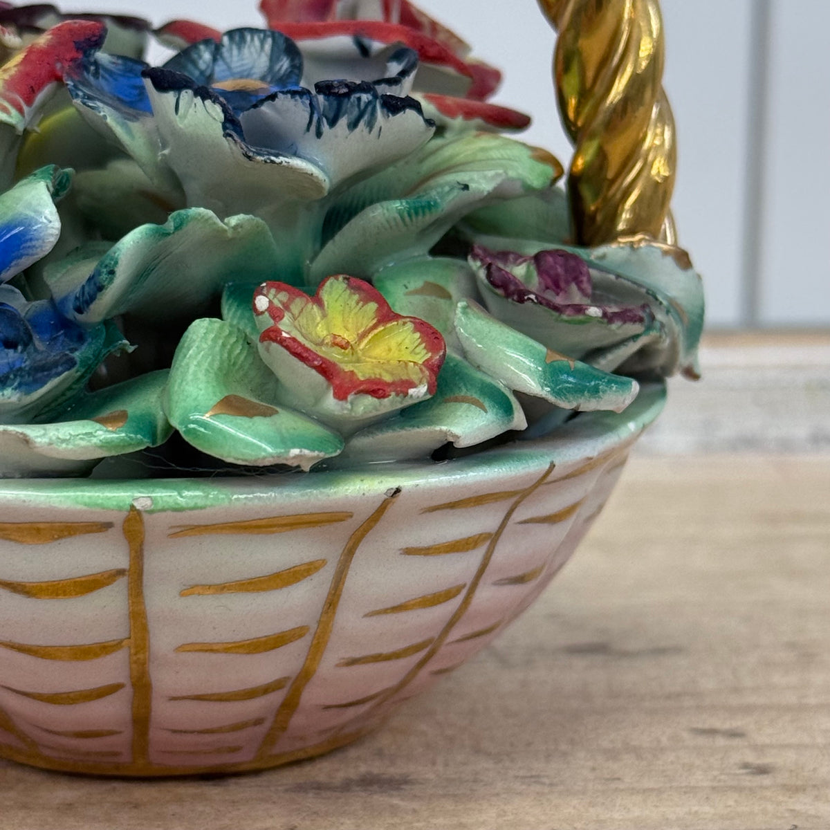 Italian Applied Porcelain Flower Basket Capodimonte Style
1960s