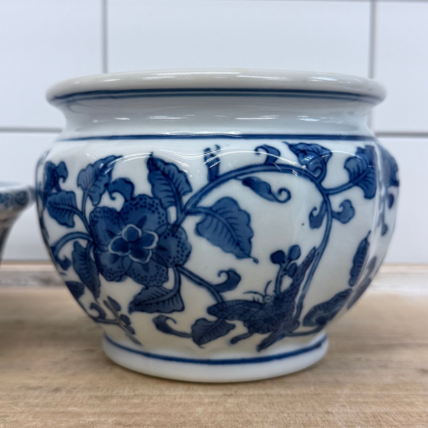 Blue White Floral Ceramic Planters Cachepots Set of 2