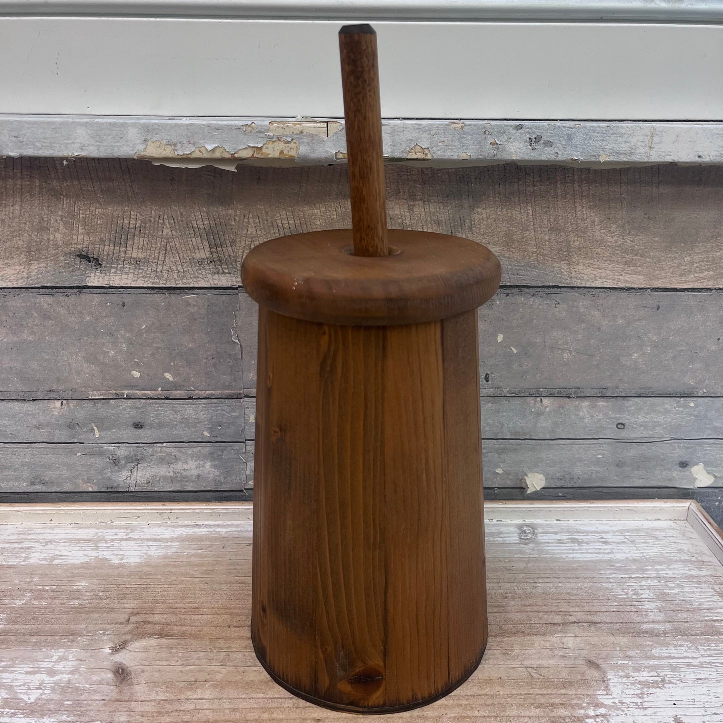 Hand Painted Wooden Butter Churner, Signed