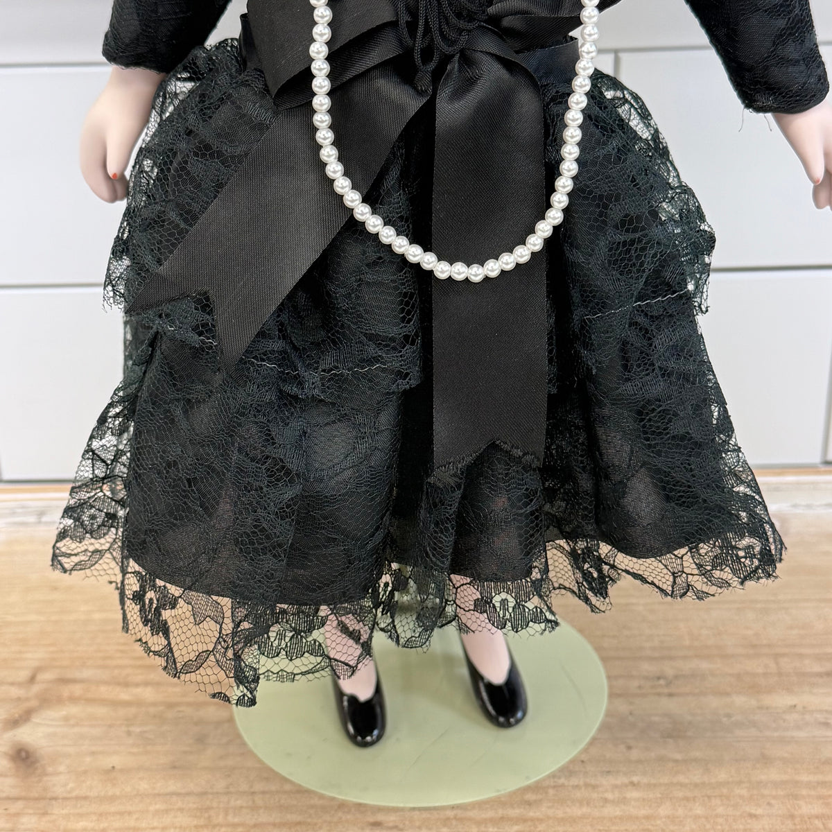 Porcelain Flapper Lady Doll Black Lace Dress