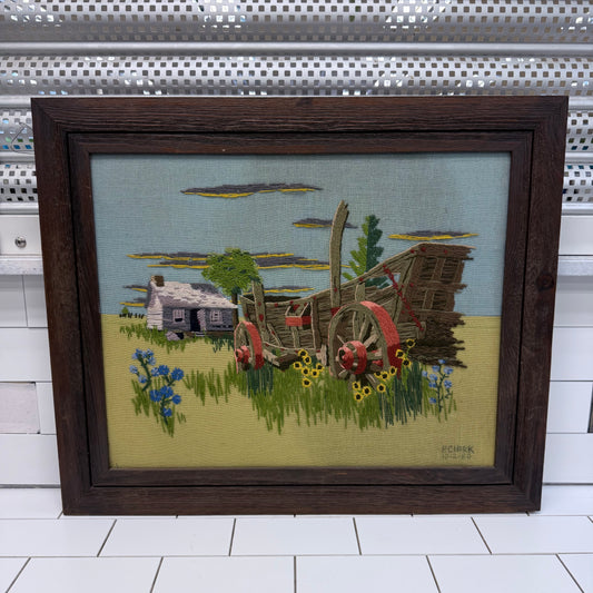 Vintage Paragon Crewel Farmhouse Wagon 1970s