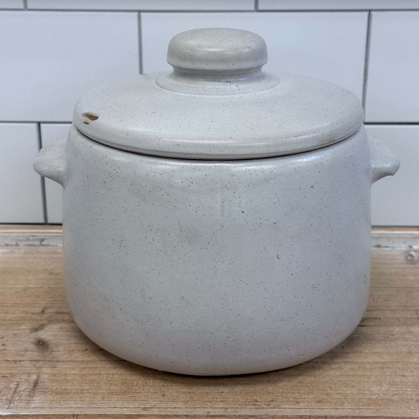 West Bend Stoneware Fork Lidded Kitchen Crock Canister 1970s