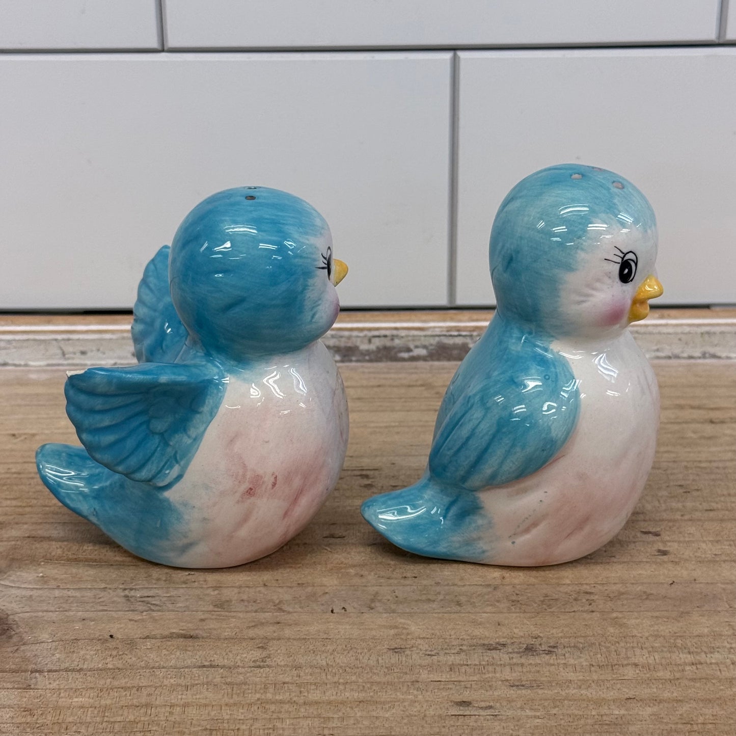 Vintage Blue Bird Salt & Pepper Shakers Glazed Ceramic Set of 2