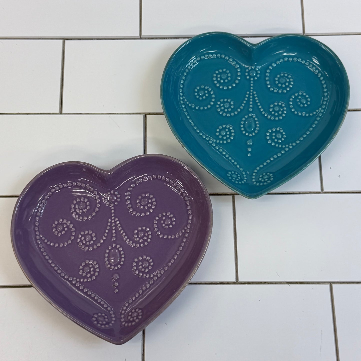 Lenox French Perle Heart Shaped Dishes Purple Blue Set of 2