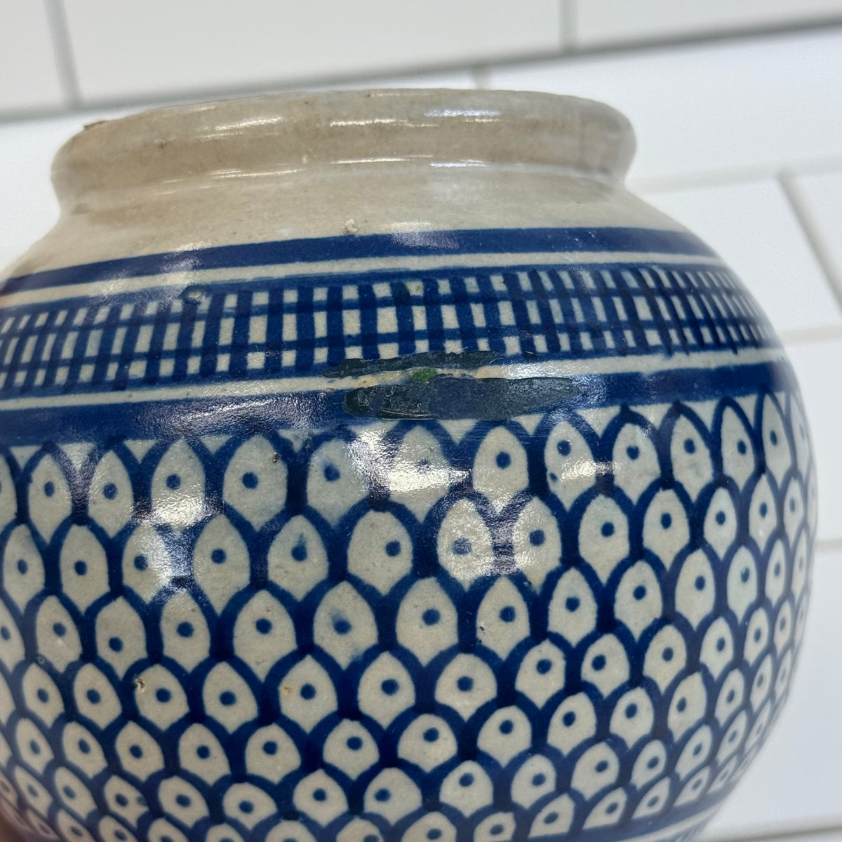 Moroccan Fez Blue White Pottery Pitcher & Plate Hand Painted