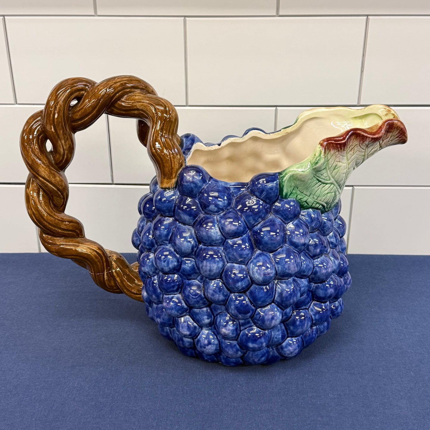 Fitz Floyd Grape Ceramic Pitcher 1988 1.5 Quart Vintage
