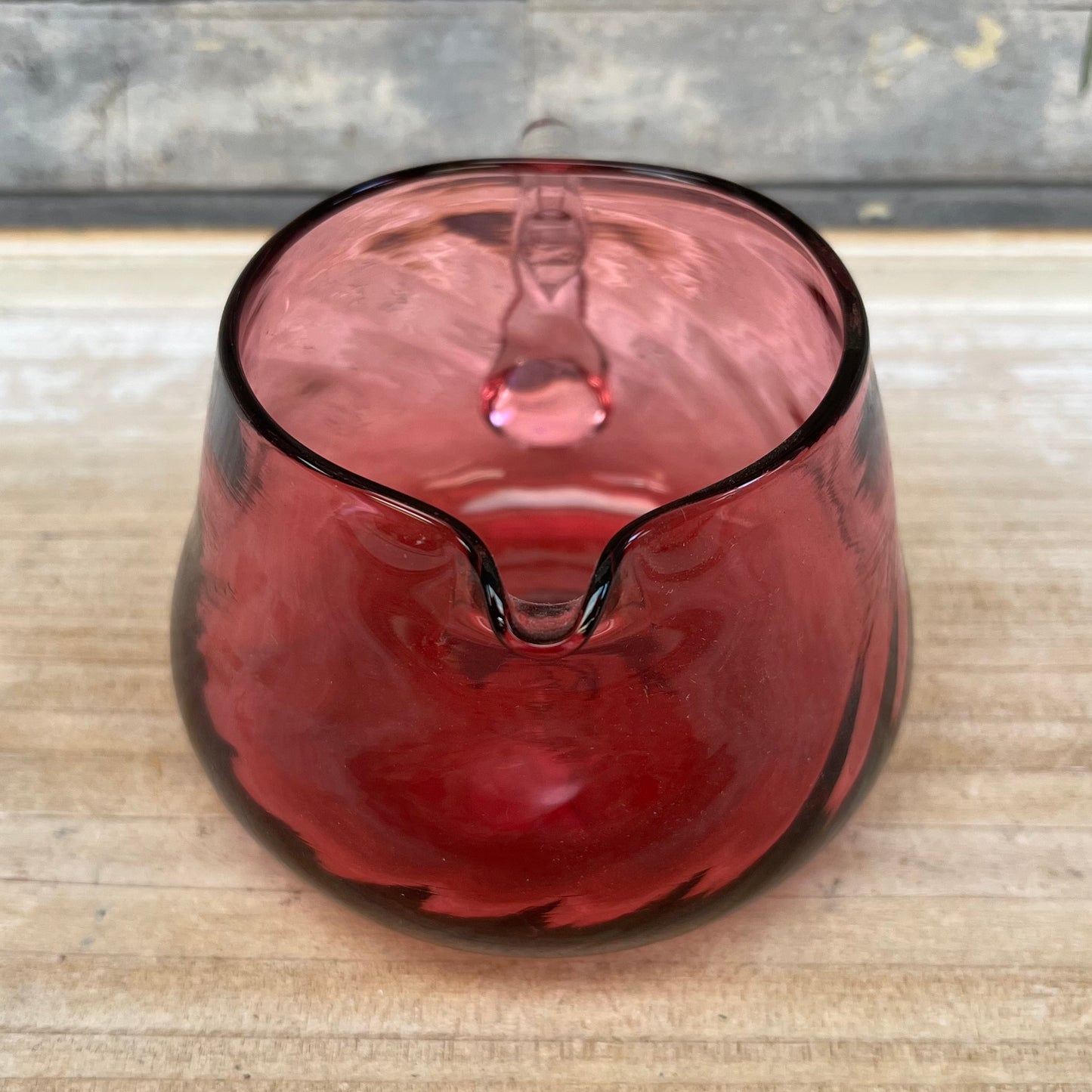 Pilgrim Cranberry Glass Hand Blown Swirled Creamer
