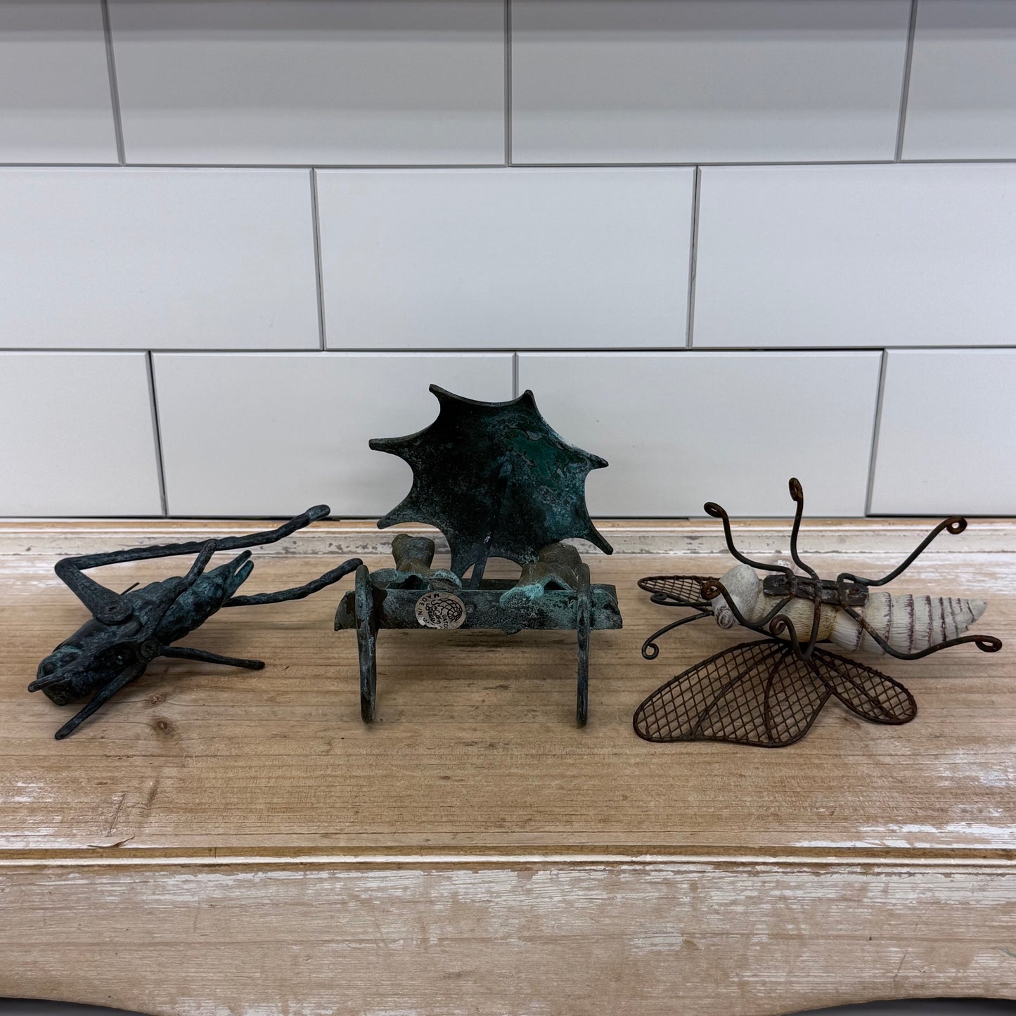 Brass Frog Grasshopper Butterfly Figurine Decor Lot Set of 3