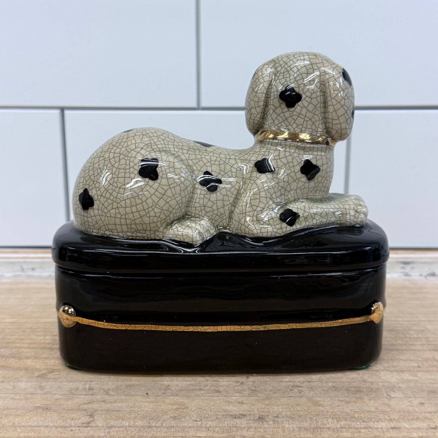 Takahashi Dalmatian Porcelain Trinket Box Japan 1980s Gilded