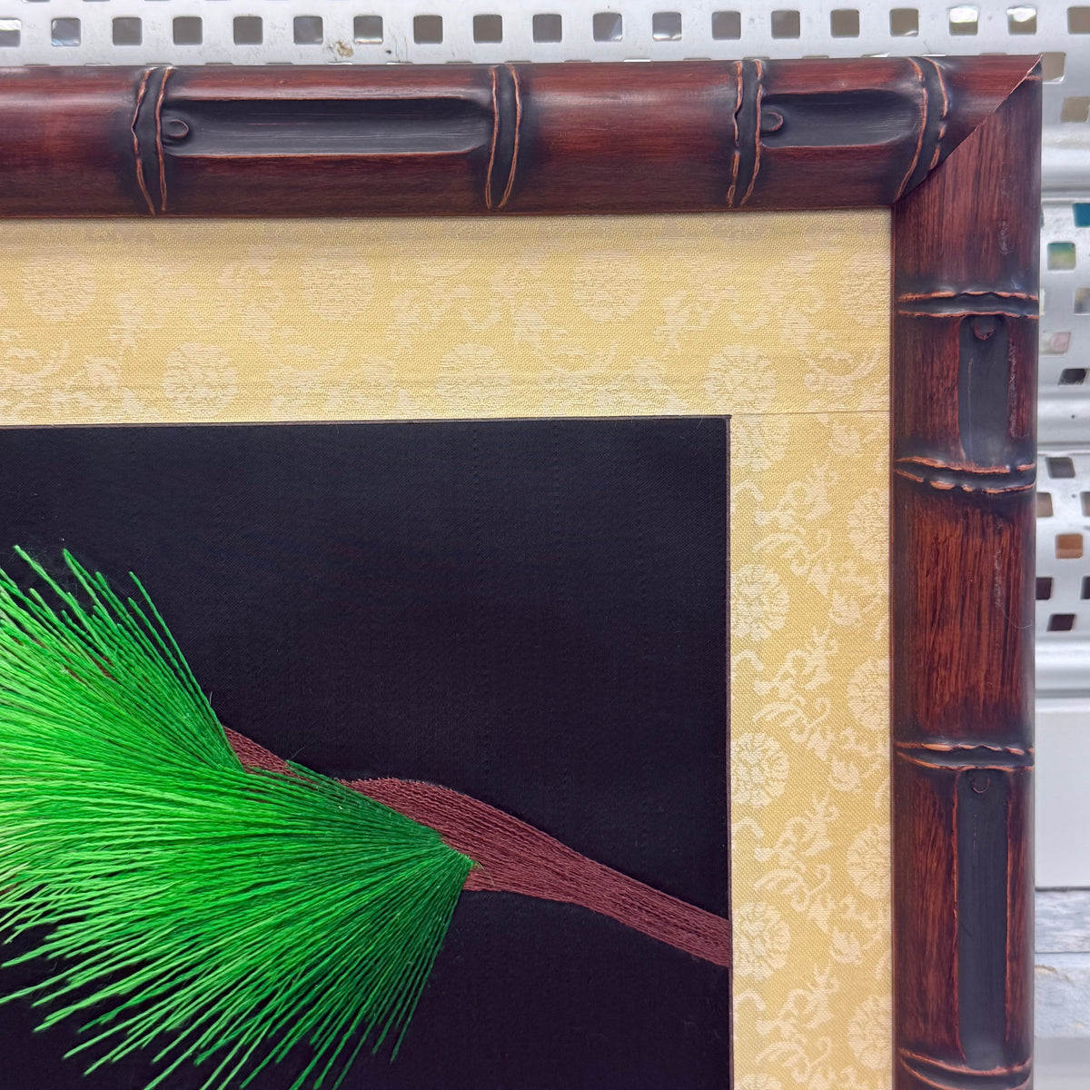 Crane Bird Embroidery Pine Tree Asian Style Textile Wall Art