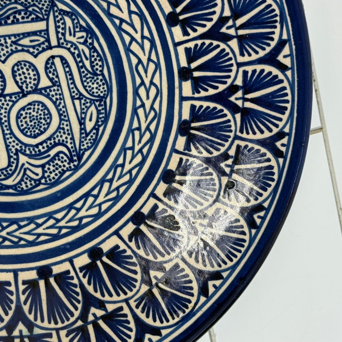 Moroccan Fez Blue White Pottery Pitcher & Plate Hand Painted