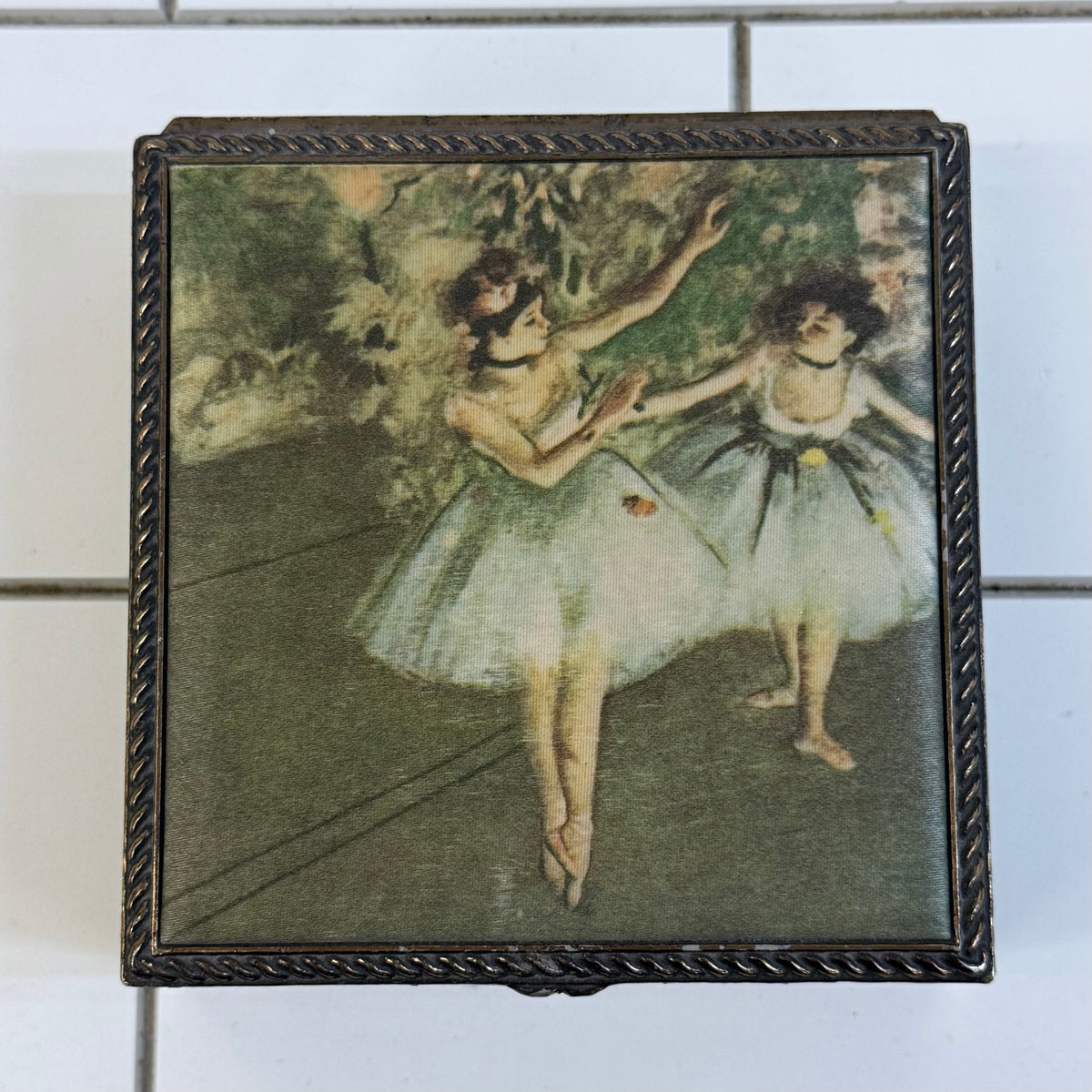 Vintage Degas Ballerina Jewelry Box Green Velvet Lined