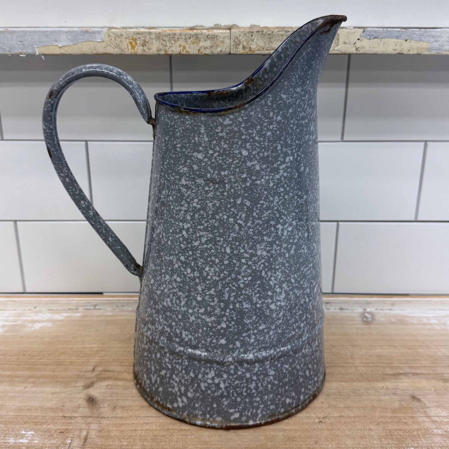 Vintage Gray Graniteware Enamel Pitcher Farmhouse Decor