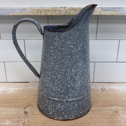 Vintage Gray Graniteware Enamel Pitcher Farmhouse Decor