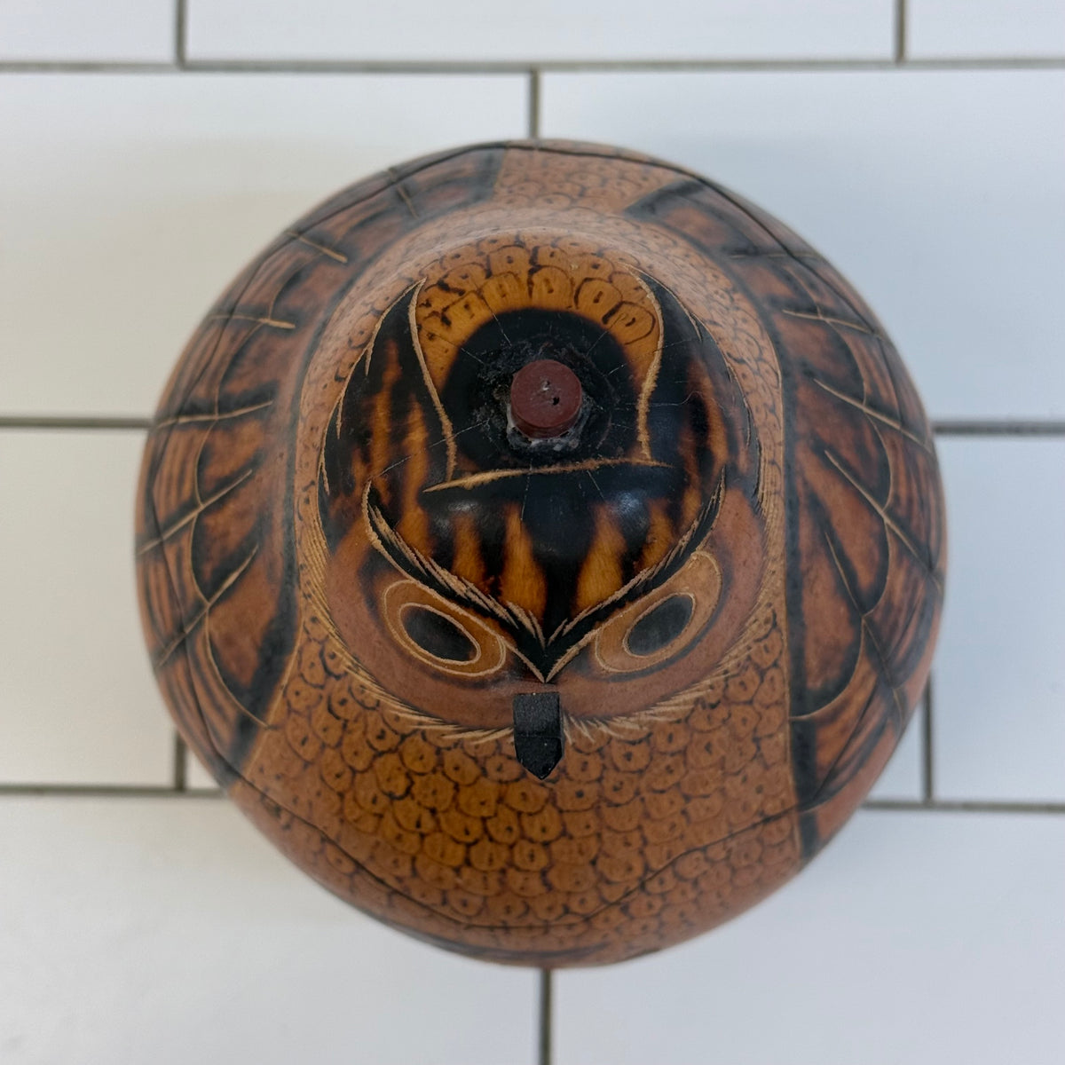 Lucuma Designs Peruvian Carved Gourd Owl Folk Art Box