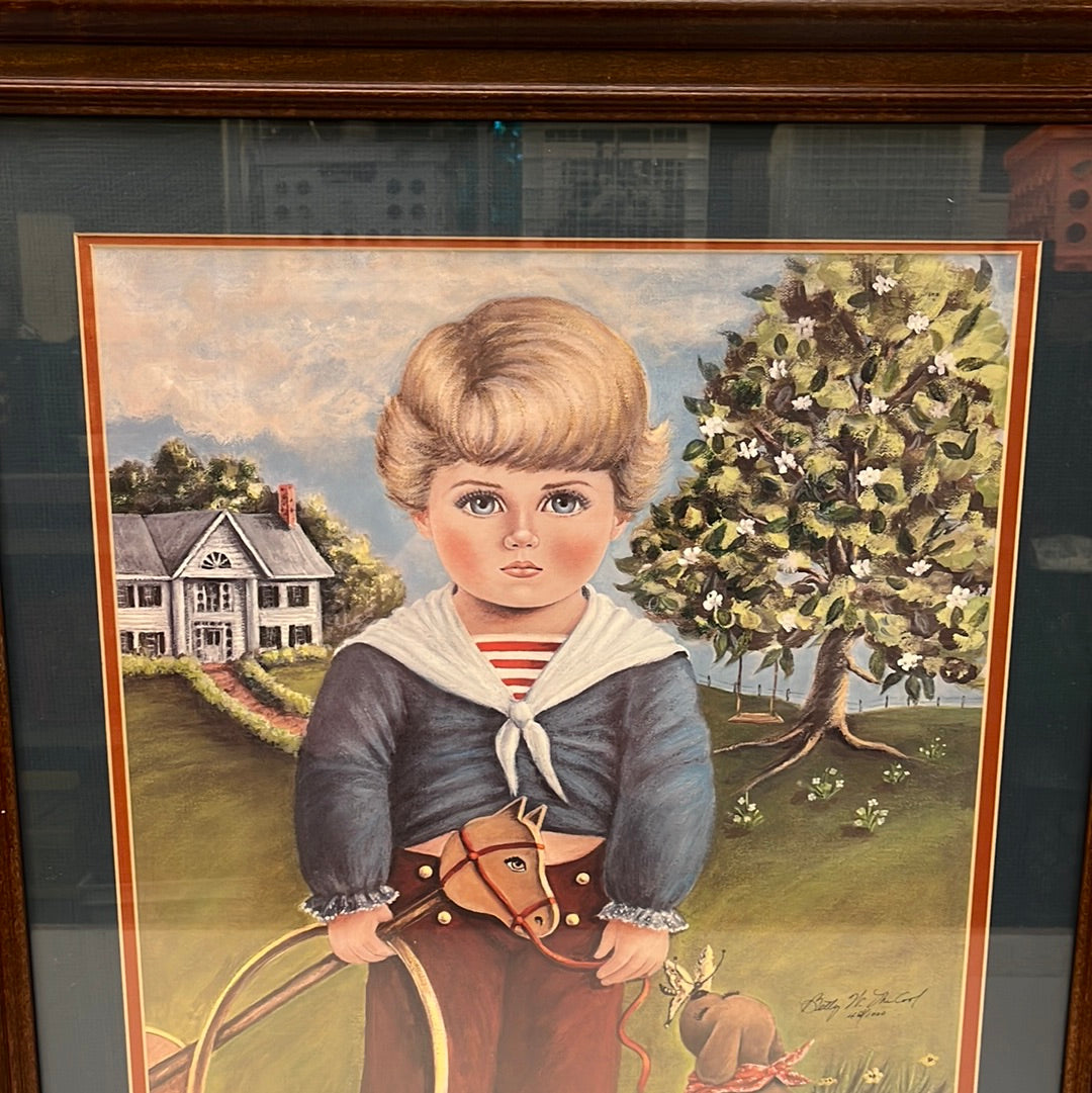 Vintage Betty McCool “Mamaw’s Punkin” Framed Print, Signed - 1984