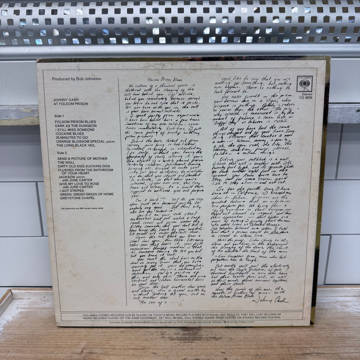Johnny Cash At Folsom Prison Vinyl LP 1968 -- CS 9639